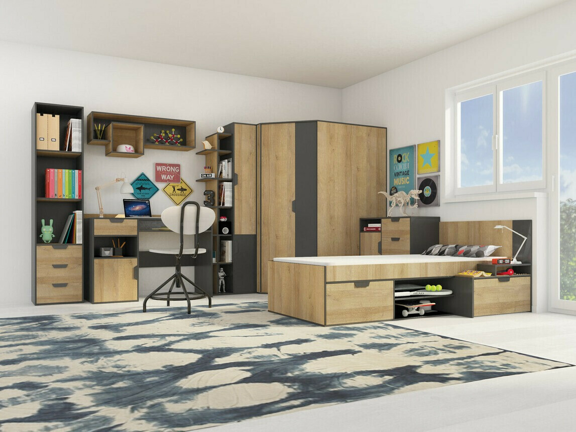 Cama Tenmele 112 (Grafite + Riviera carvalho)