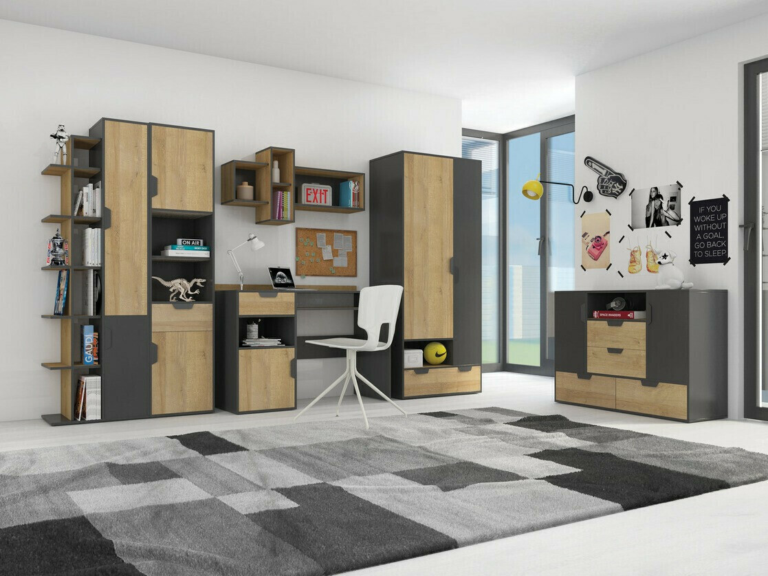 Estante de parede Tenmele 110 (Grafite + Riviera carvalho)