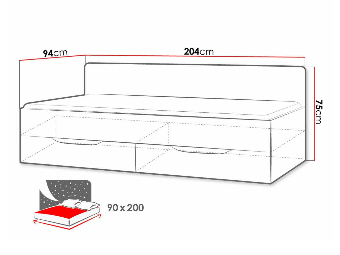 Cama Omaha F123 (Grafite + Cinzento)