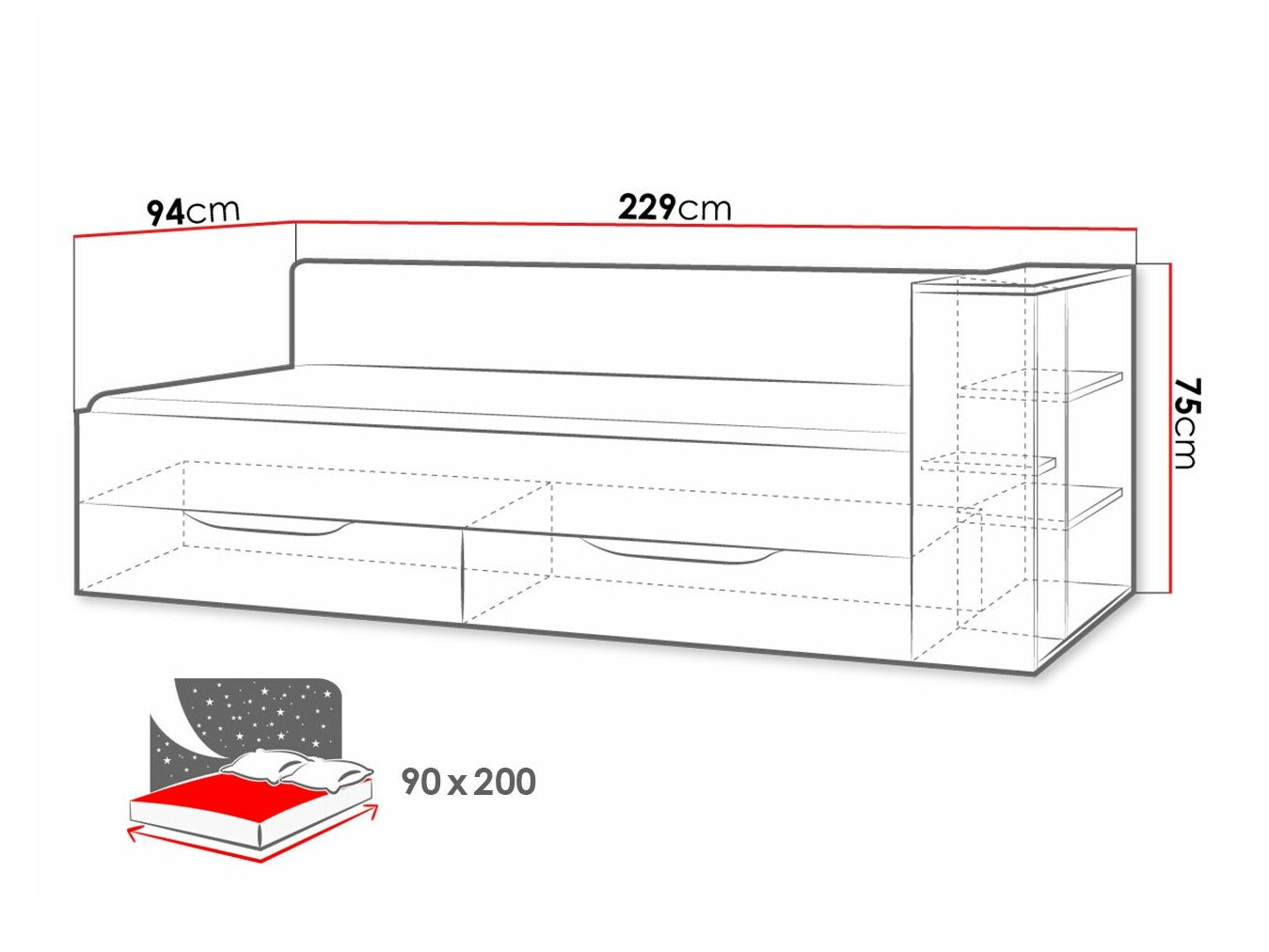 Cama Omaha F124 (Grafite + Cinzento)