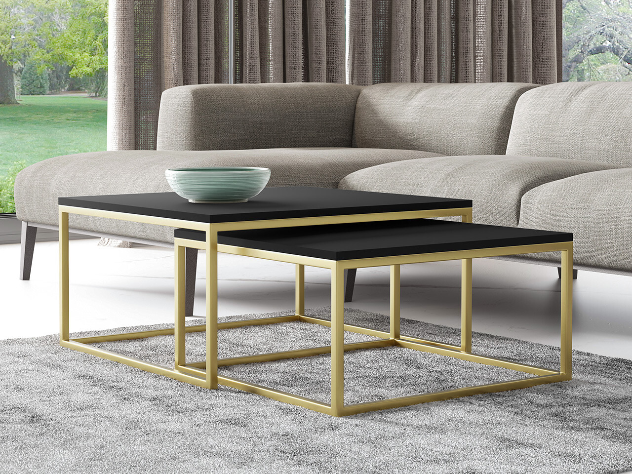 Conjunto de mesa de centro Oswego 102 (Preto + Dourado)