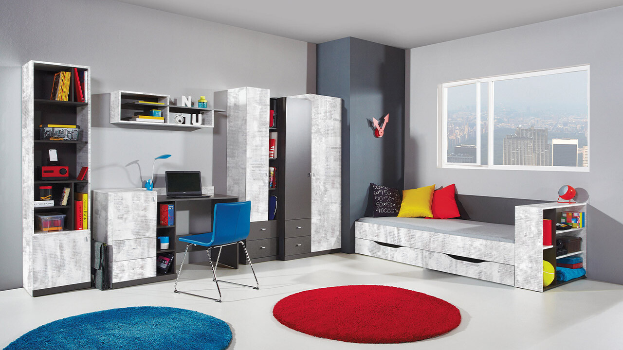 Conjuntos para quartos de criança Omaha F128 (Grafite + Cinzento)