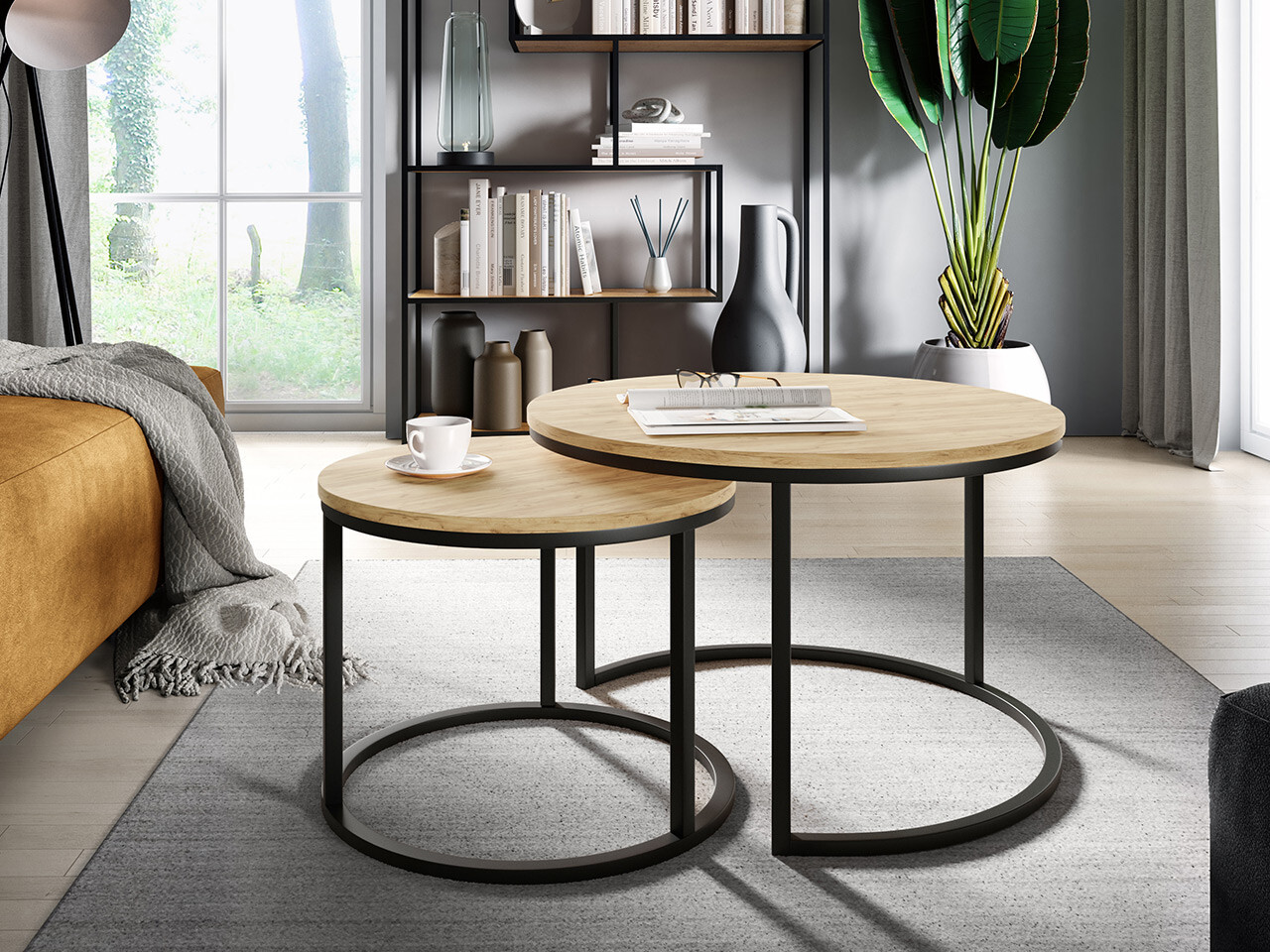 Conjunto de mesa de centro Oswego 103 (Craft carvalho + Preto)