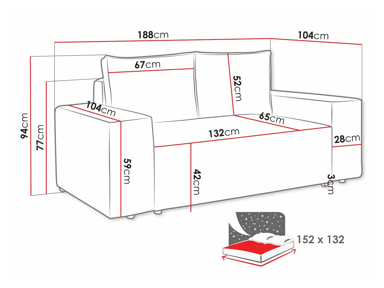 Sofá cama Clovis 107 (Poso 05)