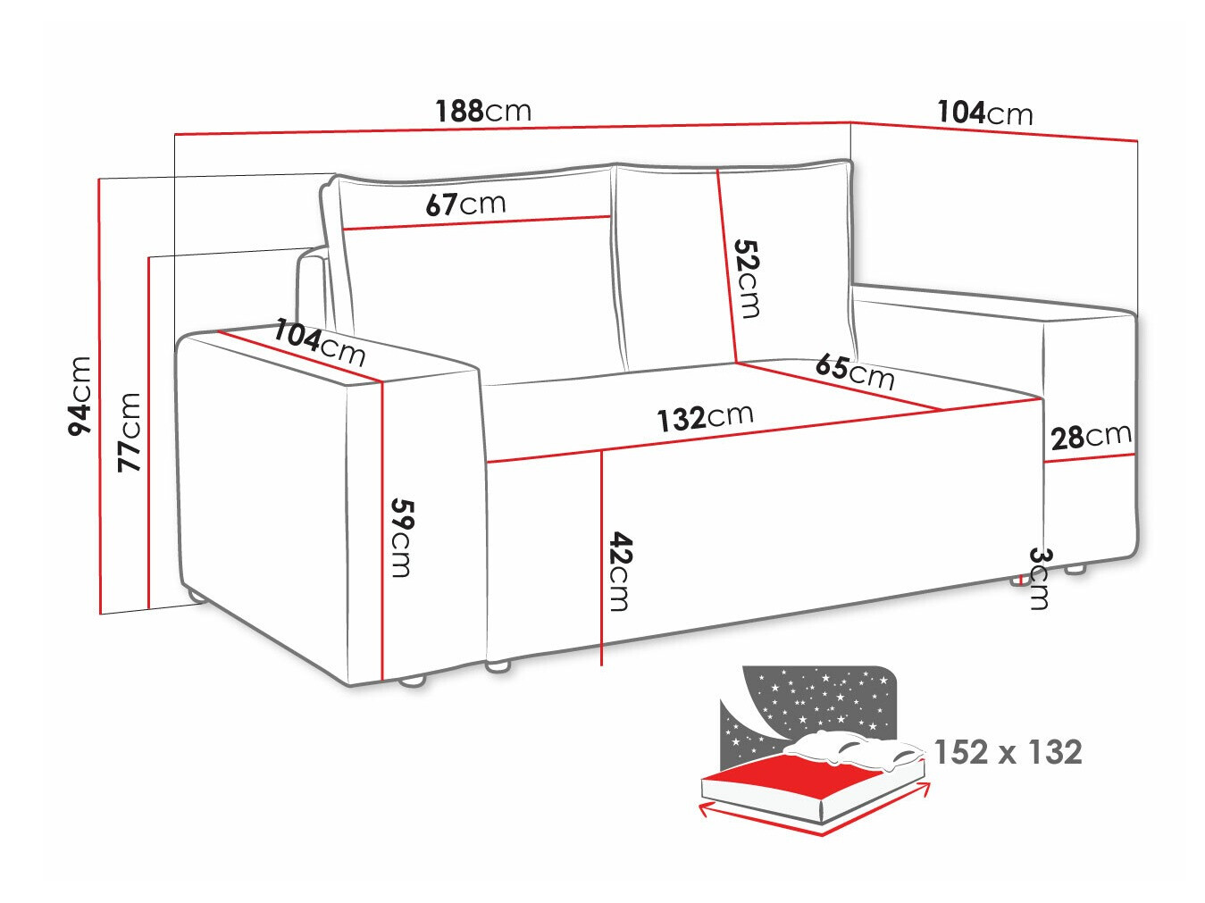 Sofá cama Clovis 107 (Poso 100)