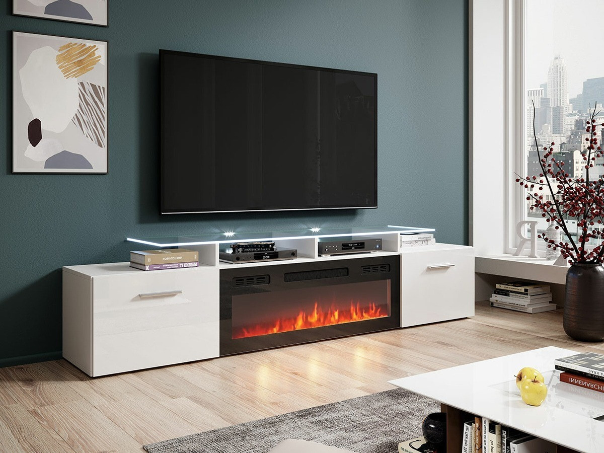 Móvel de TV Charlotte 155 (Branco + Branco brilhante)