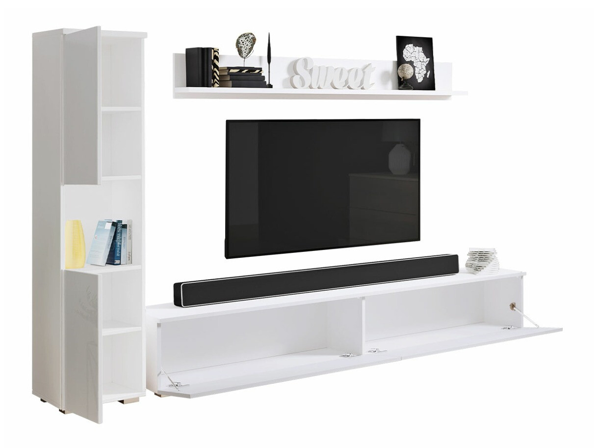 Conjunto para sala de estar Sarasota 130 (Cinzento escuro + Branco brilhante)