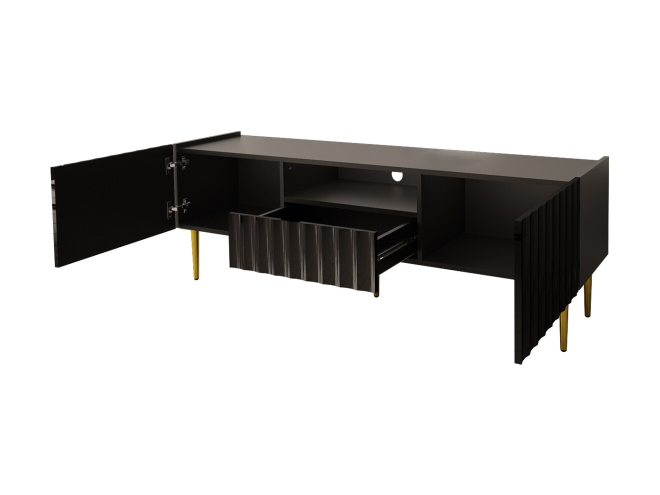 Conjunto para sala de estar Merced B131 (Preto brilhante + Preto)