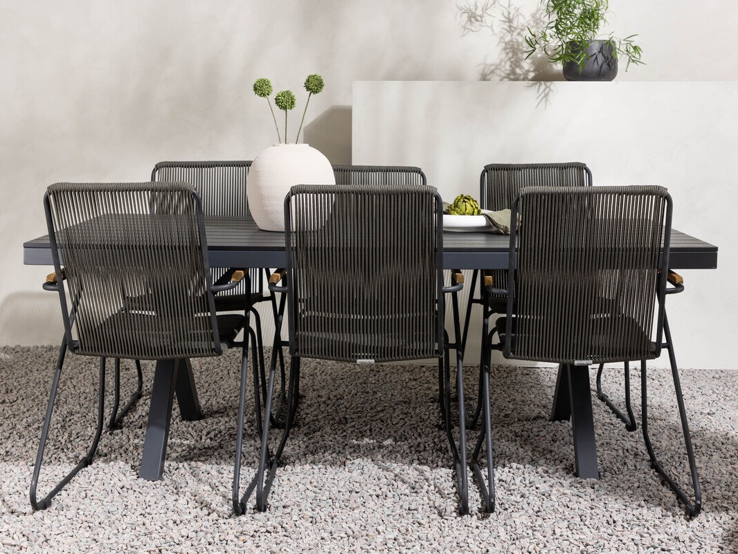 Conjunto de mesa e cadeiras Dallas 4038 (Cinzento escuro + Preto)