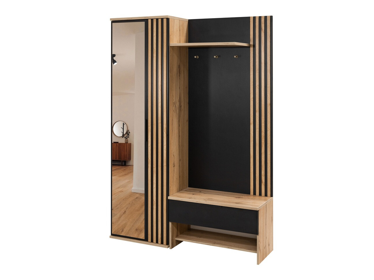 Conjunto para corredor Honolulu 161 (Preto + Carvalho wotan)