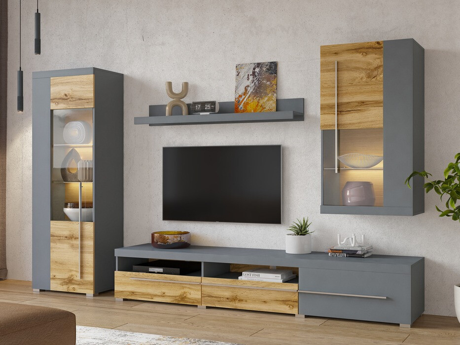 Estante Sorciro 104 (Cinzento + Carvalho wotan)