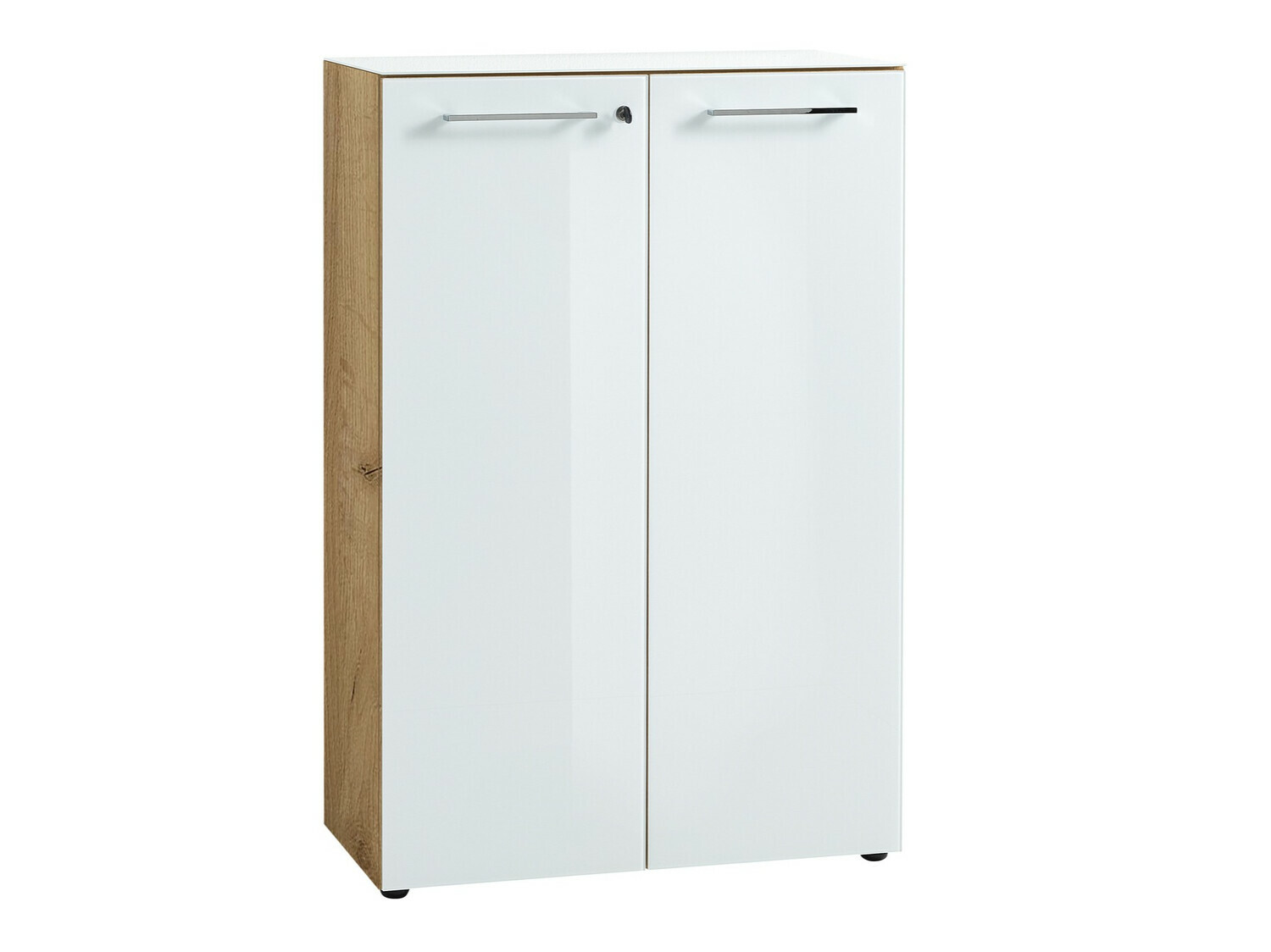 Aparador Catcamu 102 (Branco brilhante + Navarra carvalho)