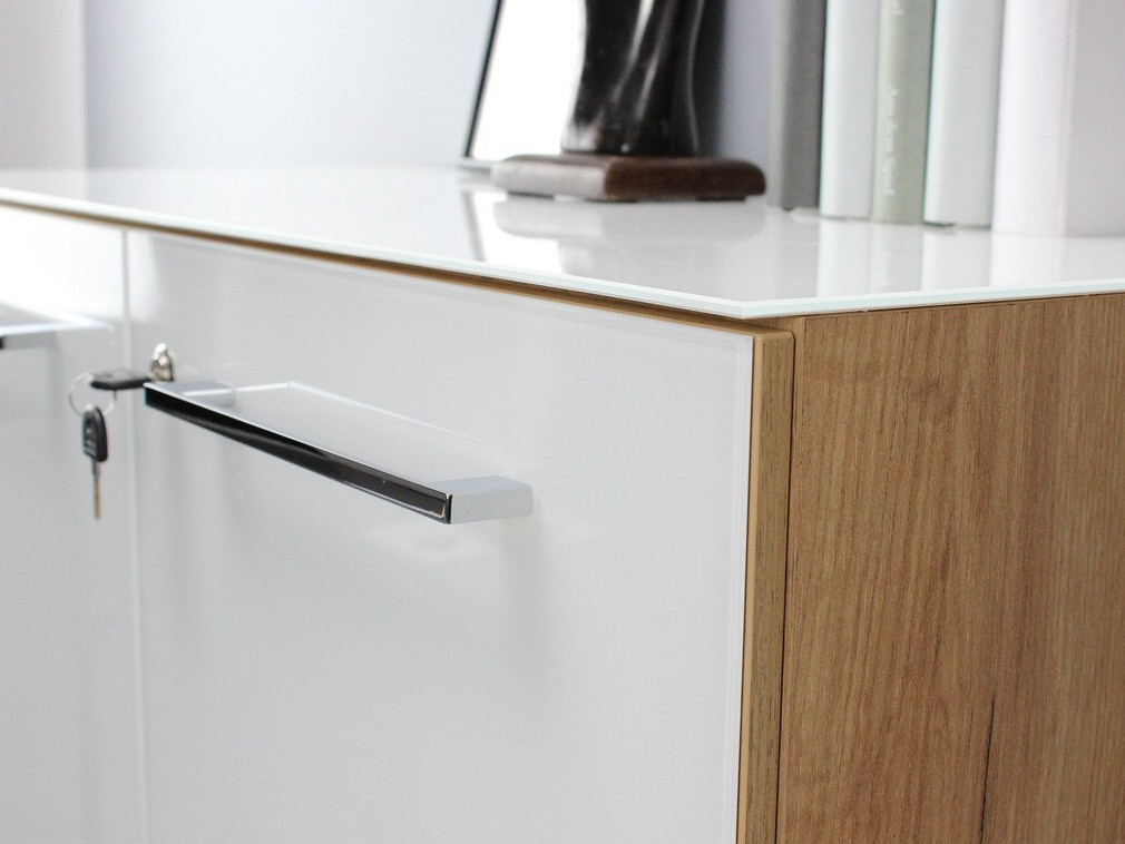 Aparador Catcamu 102 (Branco brilhante + Navarra carvalho)