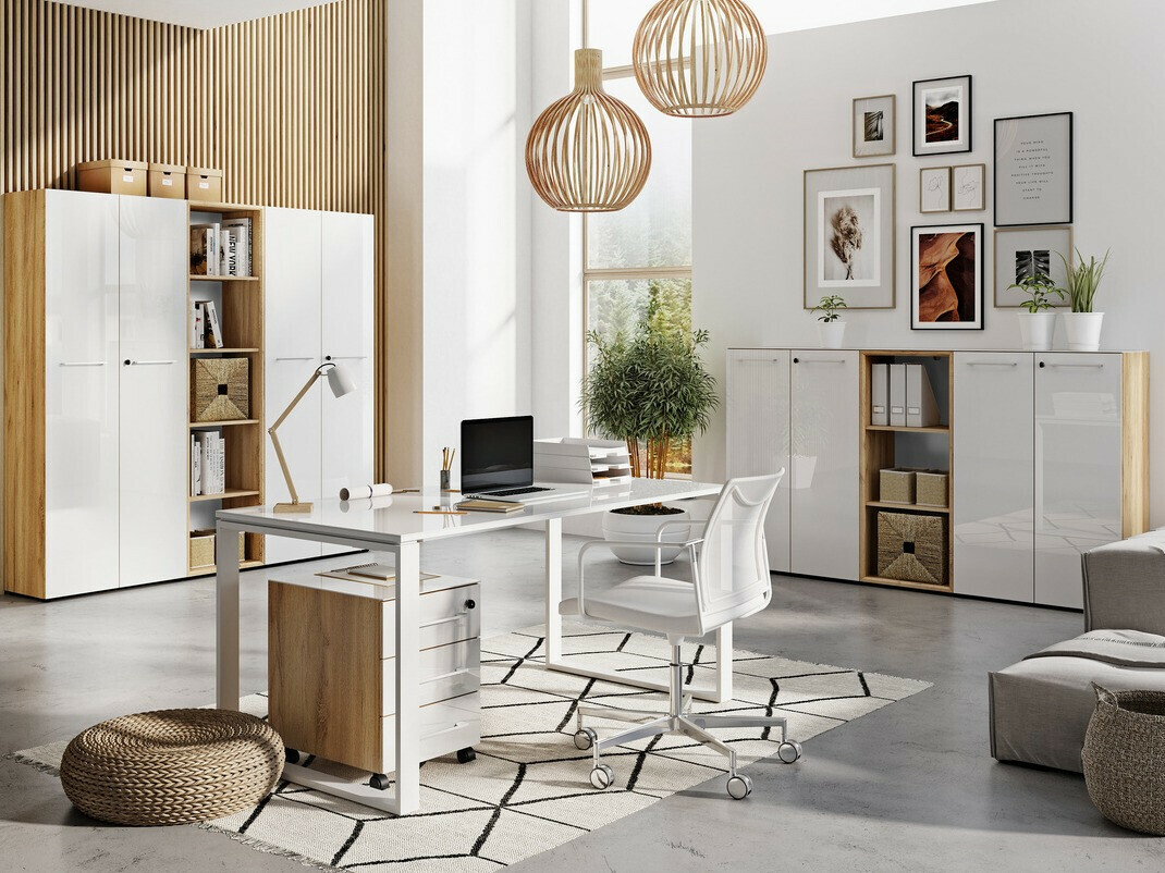 Aparador Catcamu 102 (Branco brilhante + Navarra carvalho)