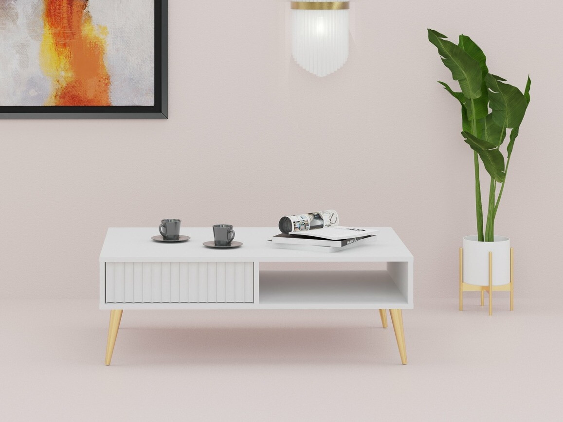 Mesa de centro Cirferi 103 (Branco + Dourado)