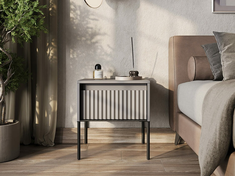 Mesa de cabeceira Fernolu 111 (Cinzento + Preto)