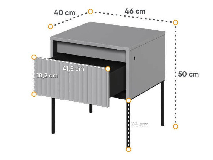 Mesa de cabeceira Fernolu 111 (Cinzento + Preto)