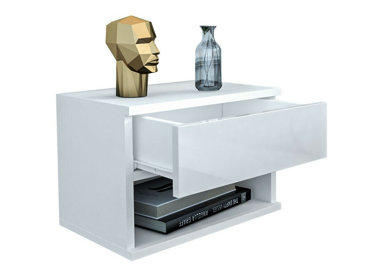 Mesa de cabeceira Papilix (Branco + Branco brilhante)