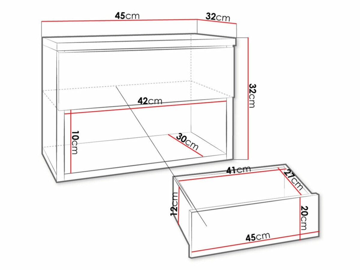 Mesa de cabeceira Papilix (Branco + Branco brilhante)