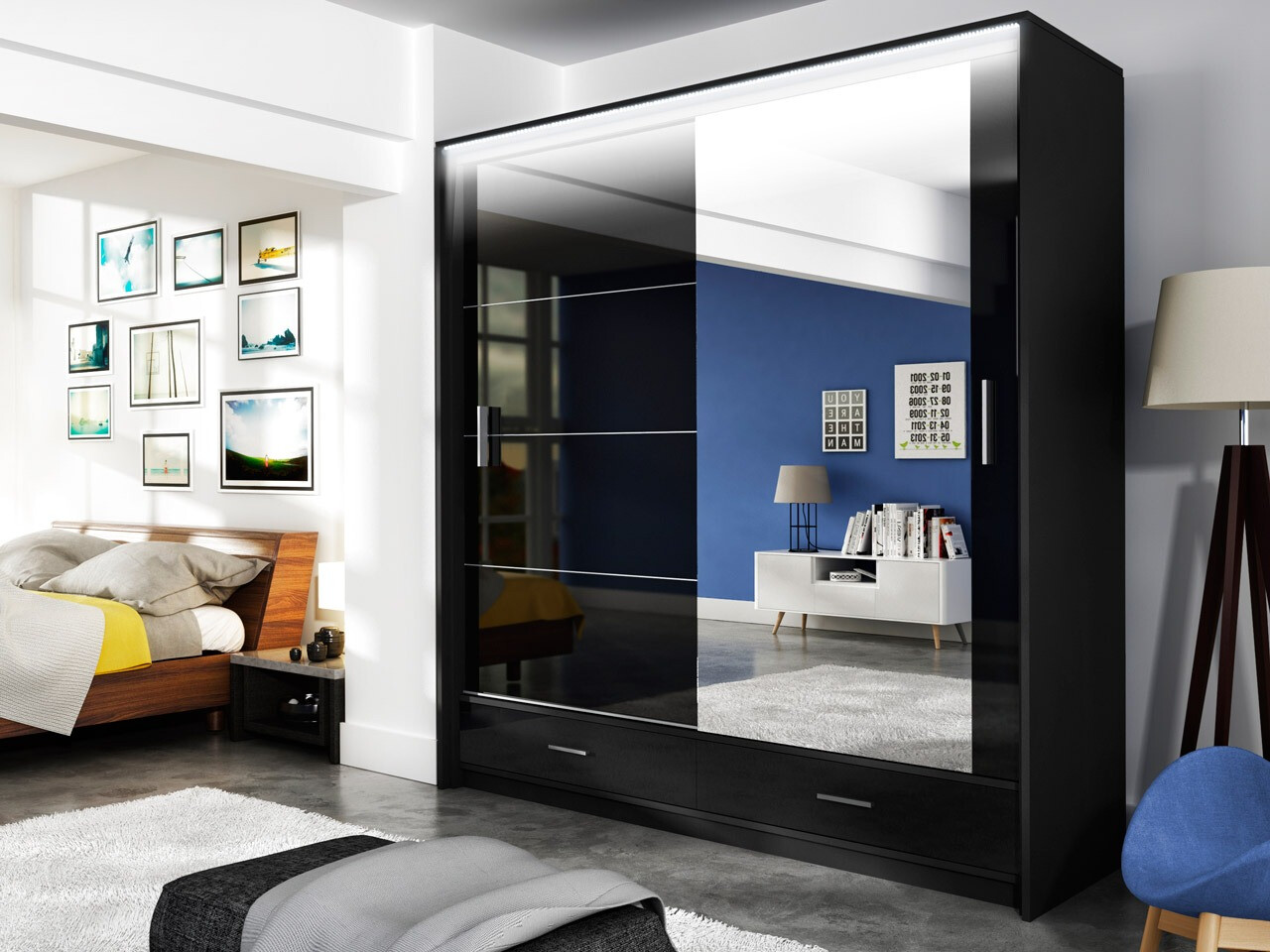 Roupeiro Honolulu 162 (Preto brilhante + Preto)