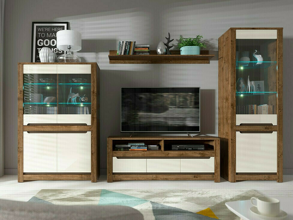 Aparador Ophevaru 102 (Creme brilhante + April carvalho)