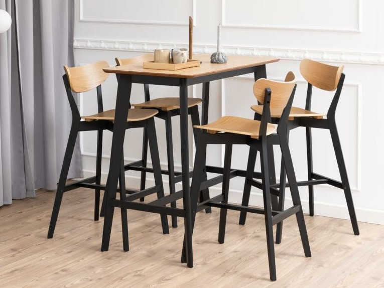 Banco de bar Norsica 736 (Preto + Madeira clara)