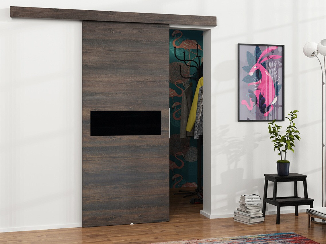 Porta de correr Dover 127 (Freixo escuro + Preto)