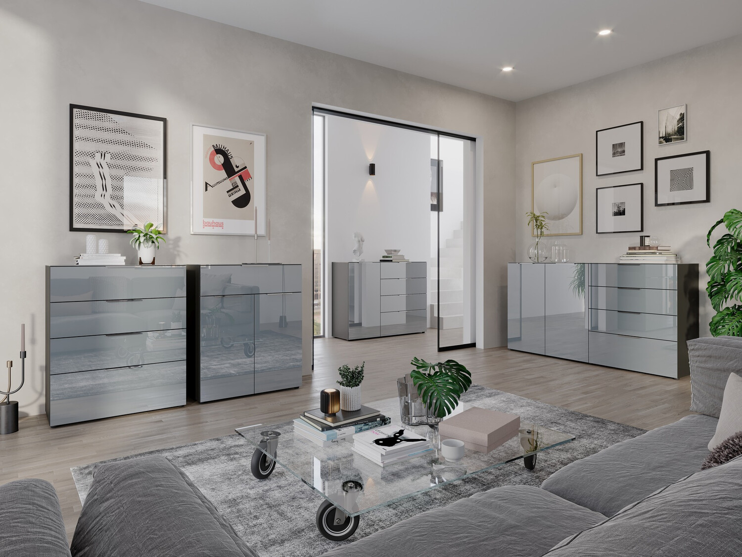 Cómoda Sacramento 302 (Grafite + Cinzento brilhante)