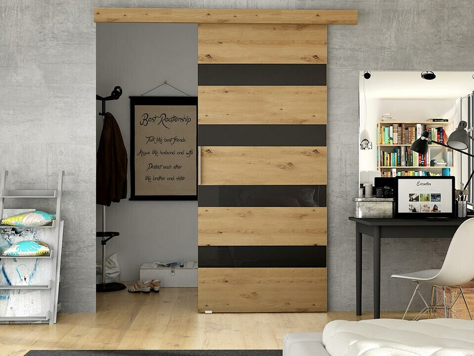 Porta de correr Closico Fundus V (Carvalho Artisan + Preto)