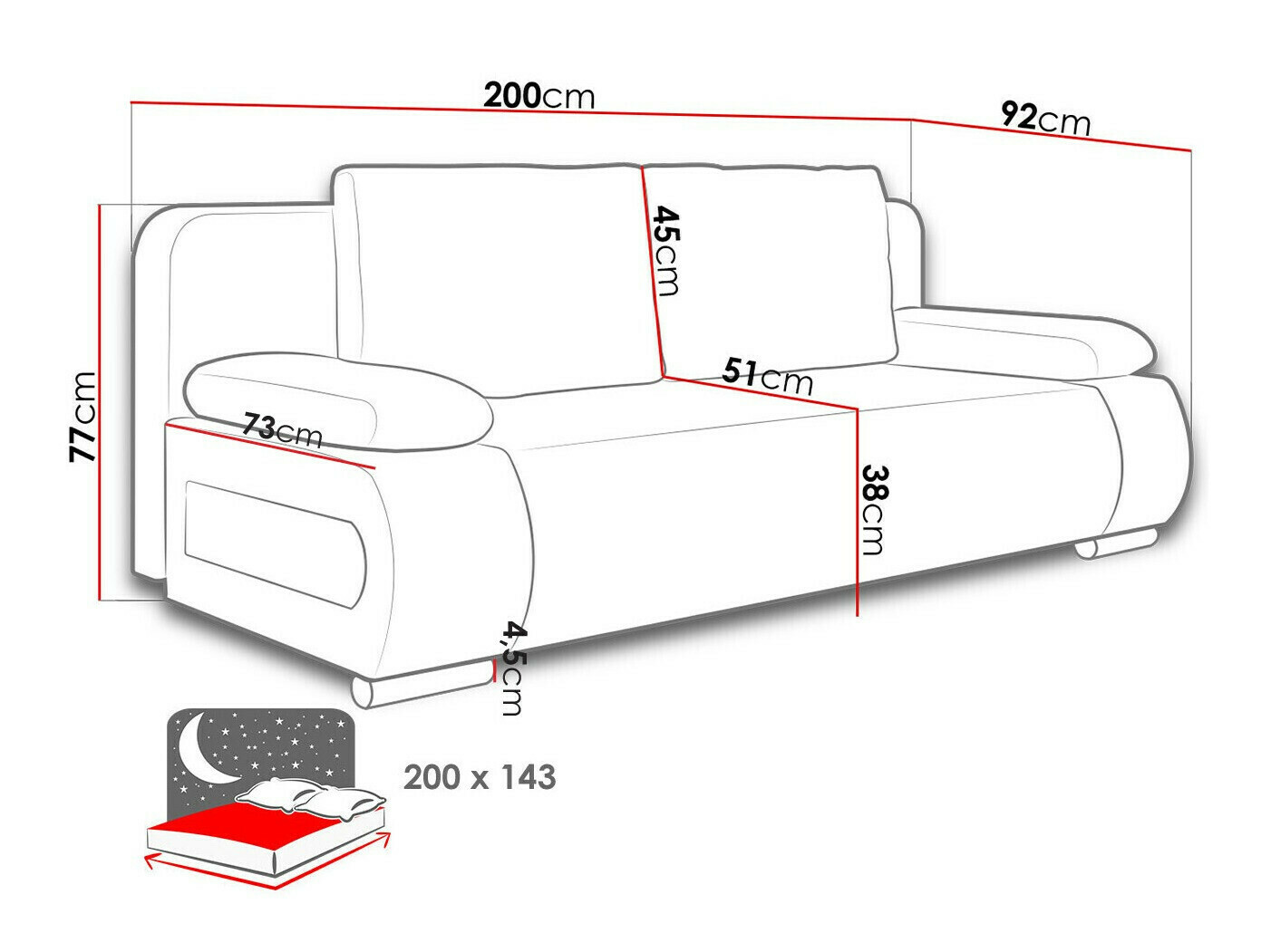 Sofá-cama Comfivo 144 (Kronos 47 + Poso 47)
