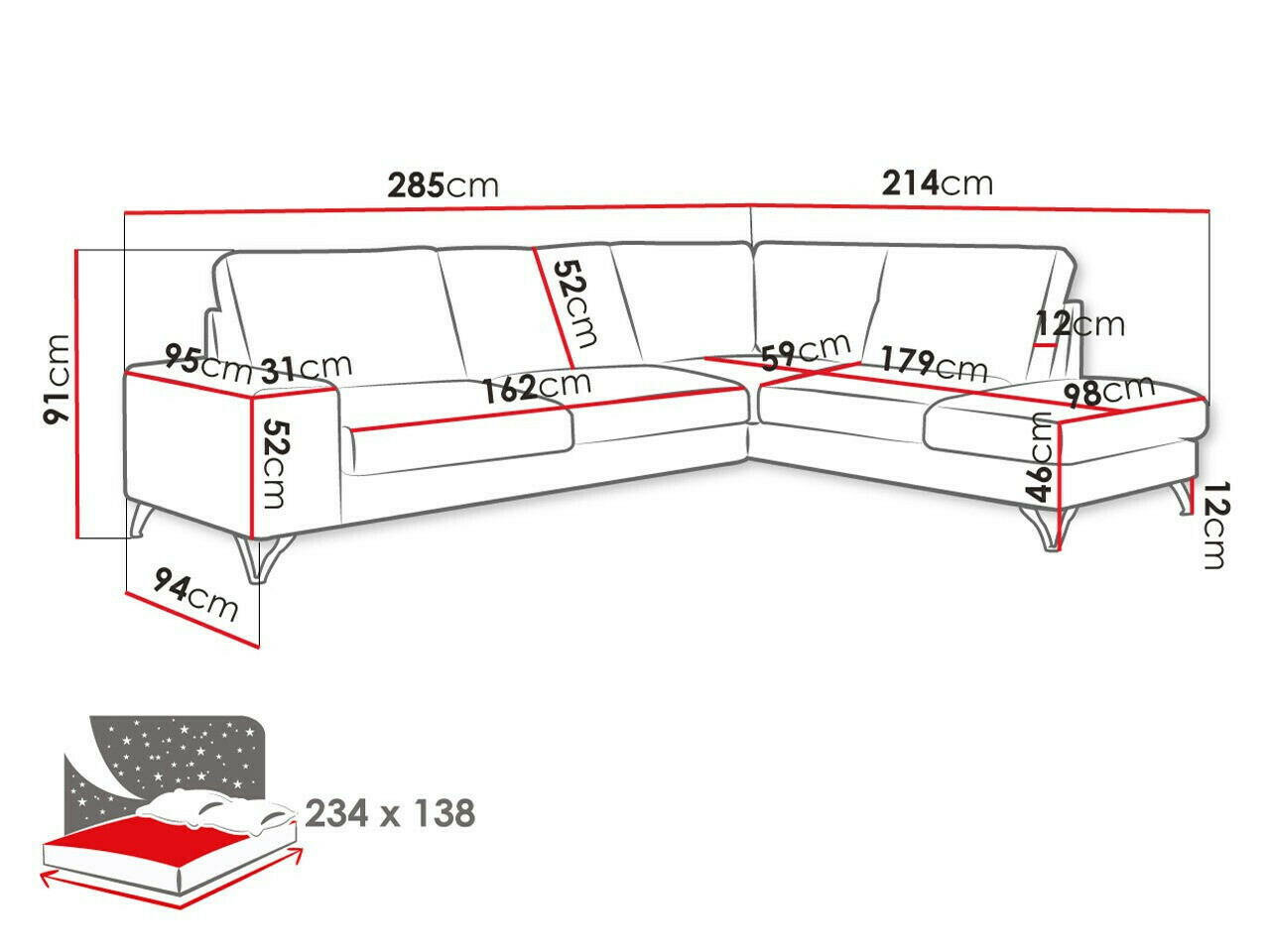 Sofá de canto ComfiDream Lyrana II (Vogue 16)