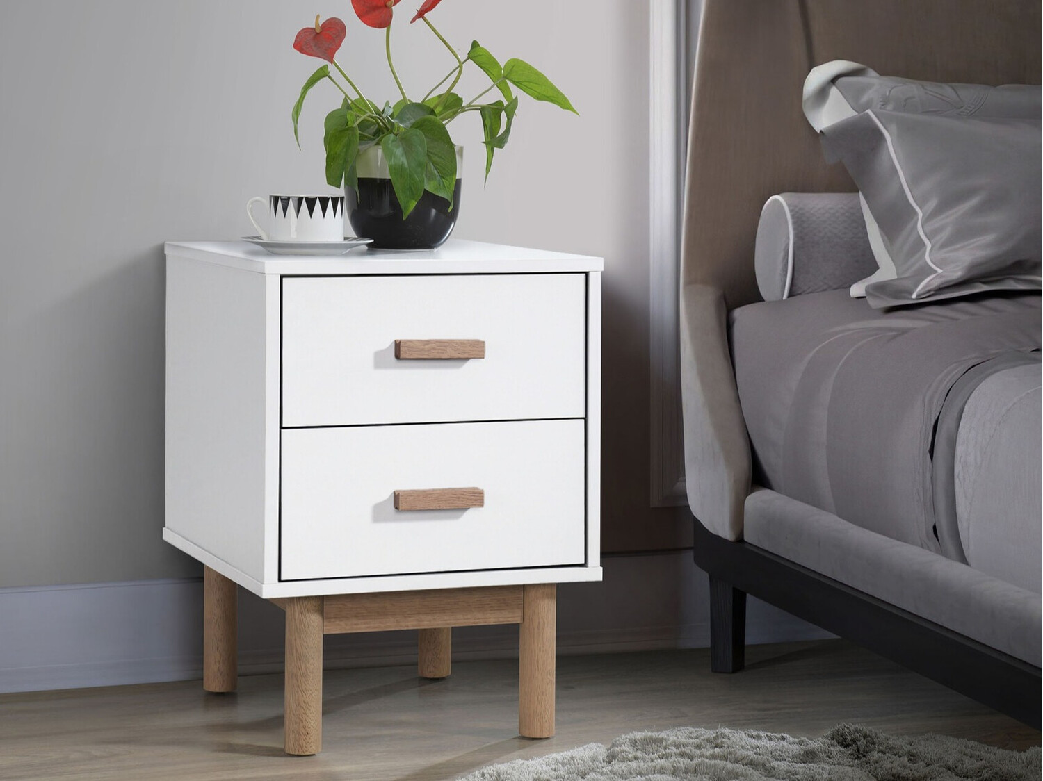 Mesa de cabeceira Nolcalu 102 (Branco + Carvalho)