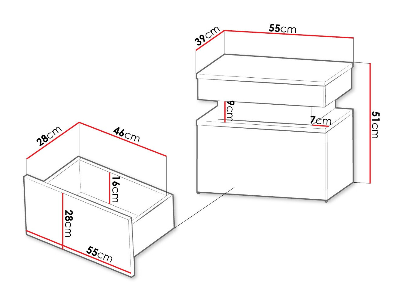 Mesa de cabeceira Monfero (Preto + Preto brilhante)