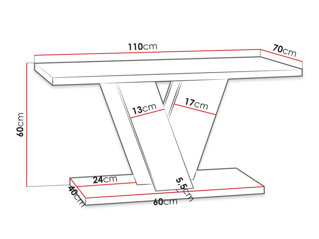 Mesa de centro Goodyear 128 (Preto brilhante + Cimento)