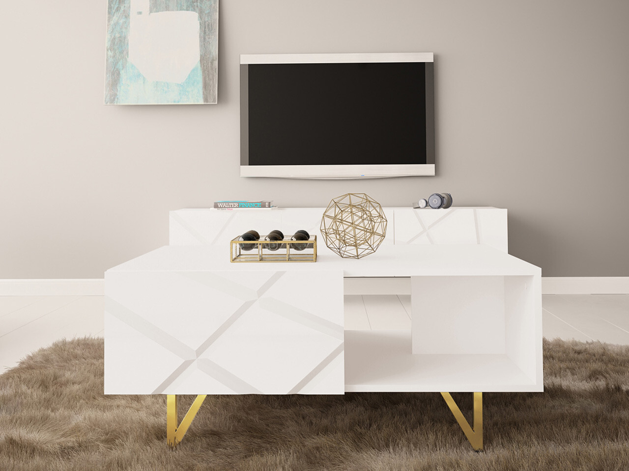 Mesa para revistas Mavmave 104 (Branco + Branco brilhante)