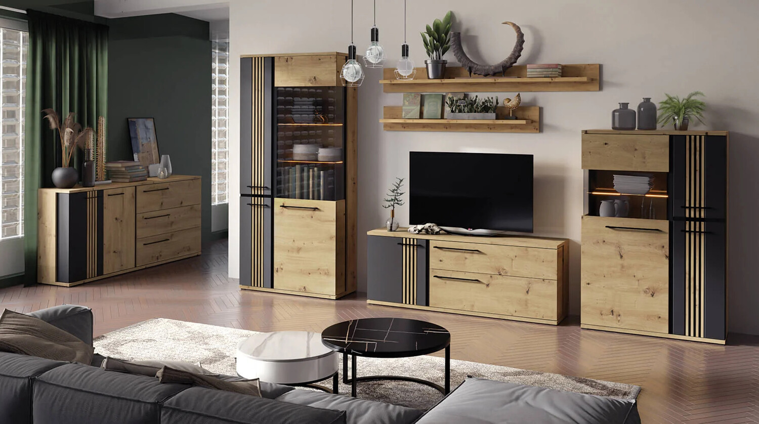 Móvel de TV Reno K102 (Carvalho Artisan + Preto)