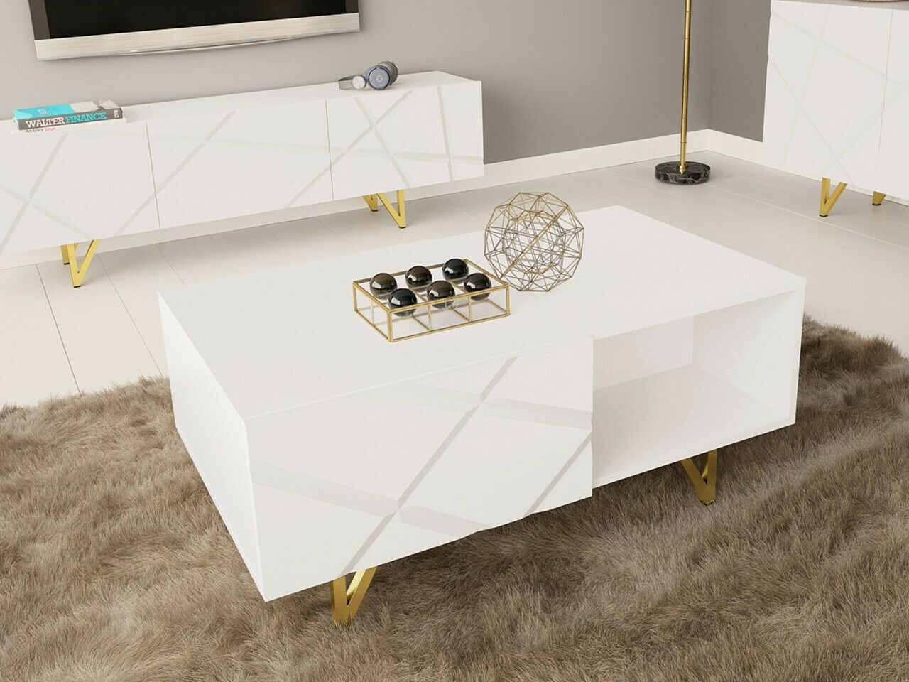Mesa para revistas Mavmave 104 (Branco + Branco brilhante)