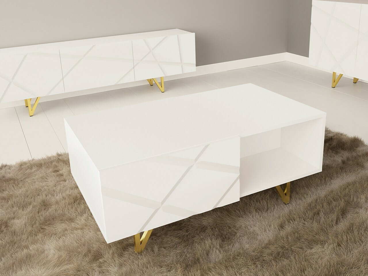 Mesa para revistas Mavmave 104 (Branco + Branco brilhante)