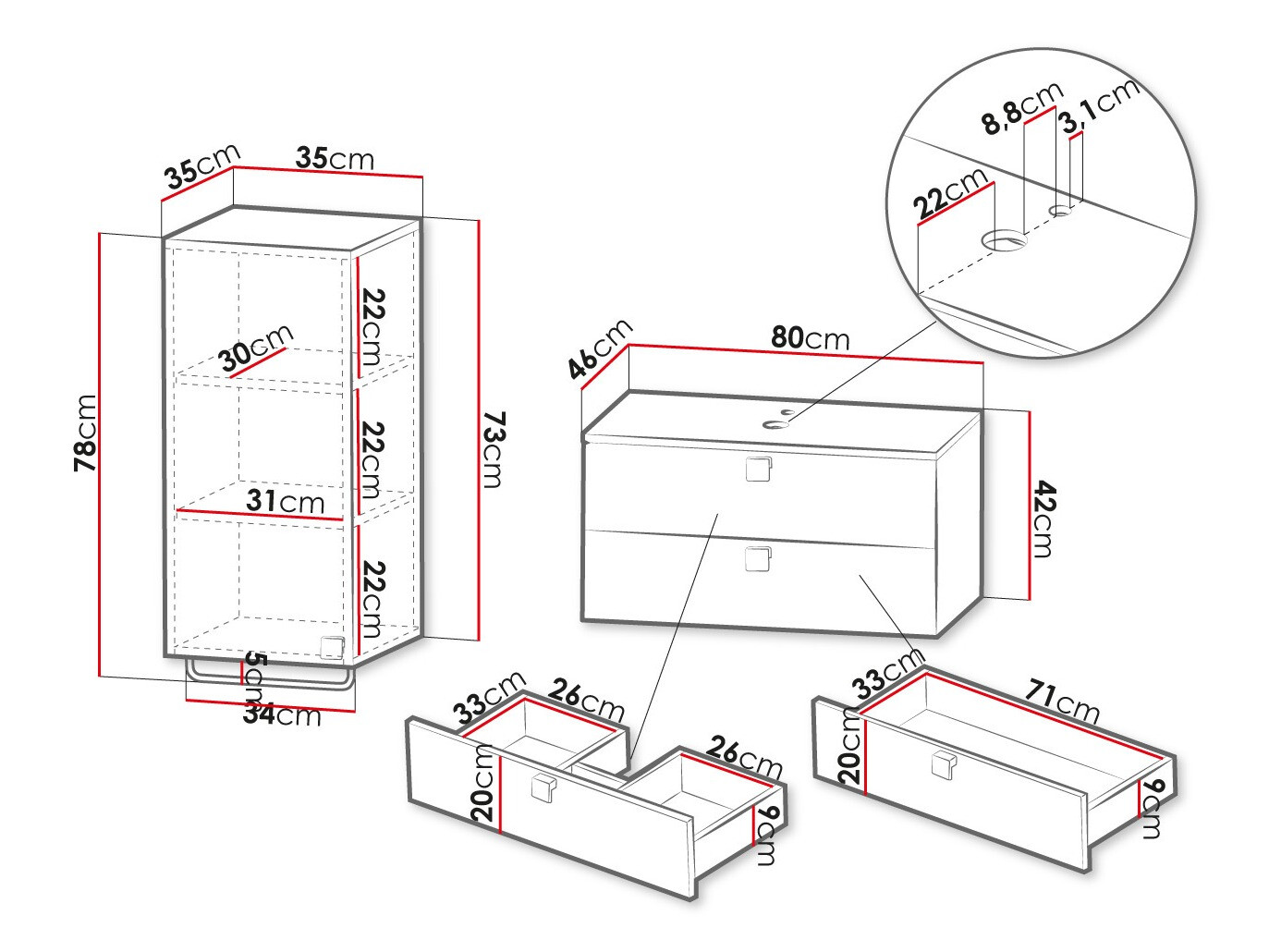 Conjunto de casa de banho Orlvera 104 (Cinzento)