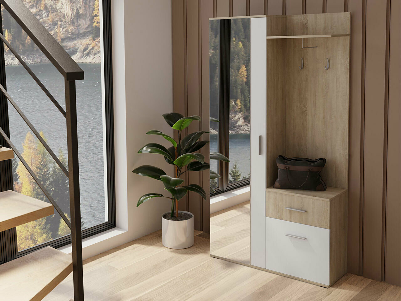 Conjunto de entrada Stanton 103 (Carvalho sonoma + Branco)