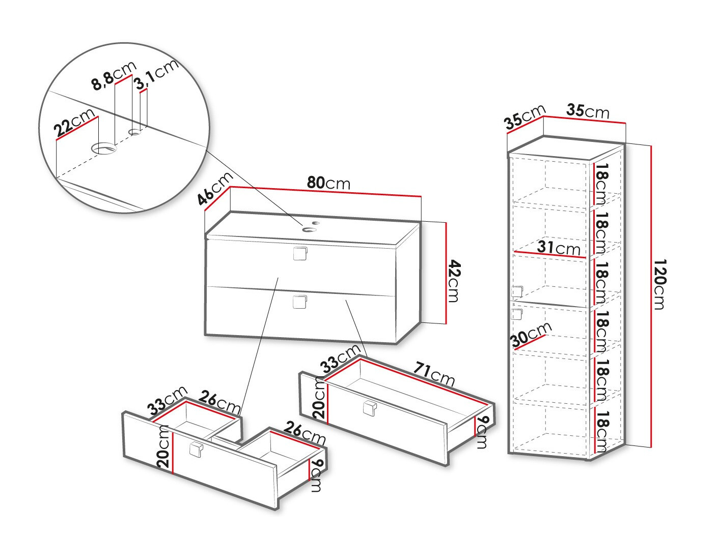 Conjunto para casa de banho Panium (Branco)