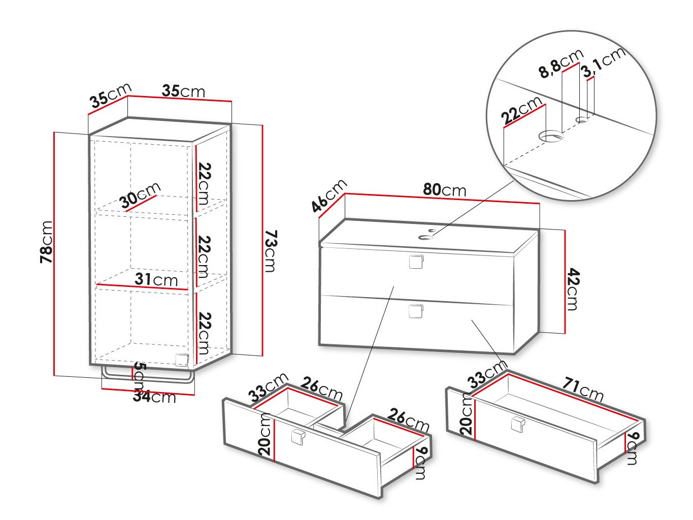 Conjunto para casa de banho Panium I (Branco)