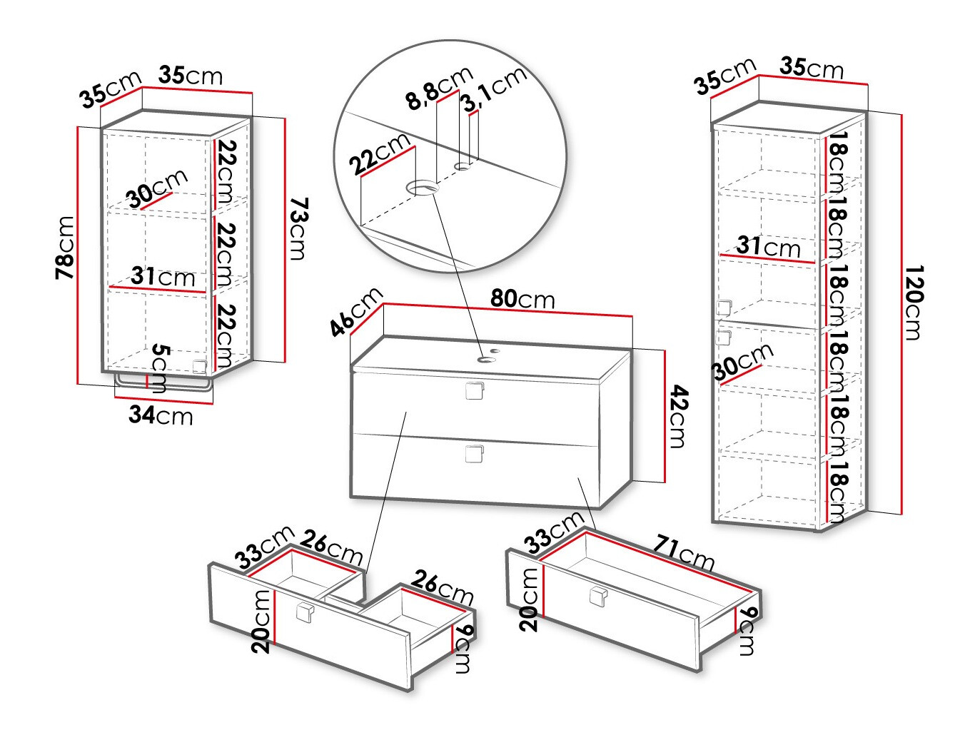 Conjunto para casa de banho Panium II (Branco)