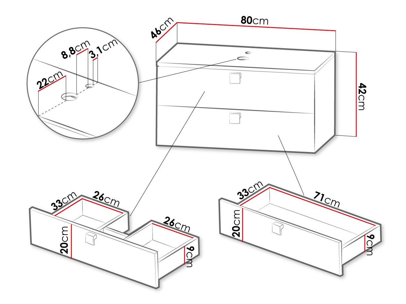 Armário suspenso para casa de banho para lavatório Panium (Branco)