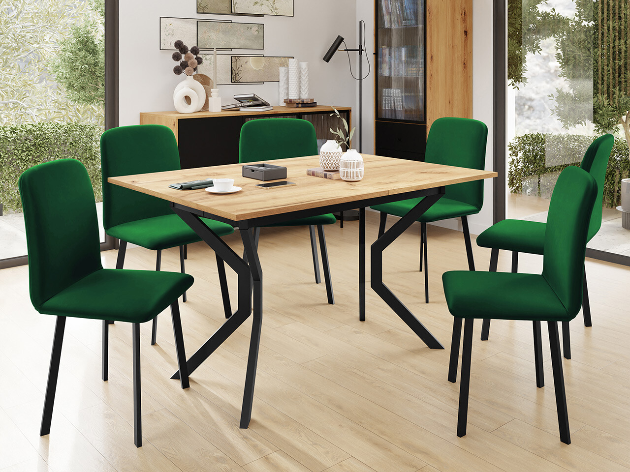 Conjunto para refeições Edmond 120 (Craft de carvalho dourado + Preto)