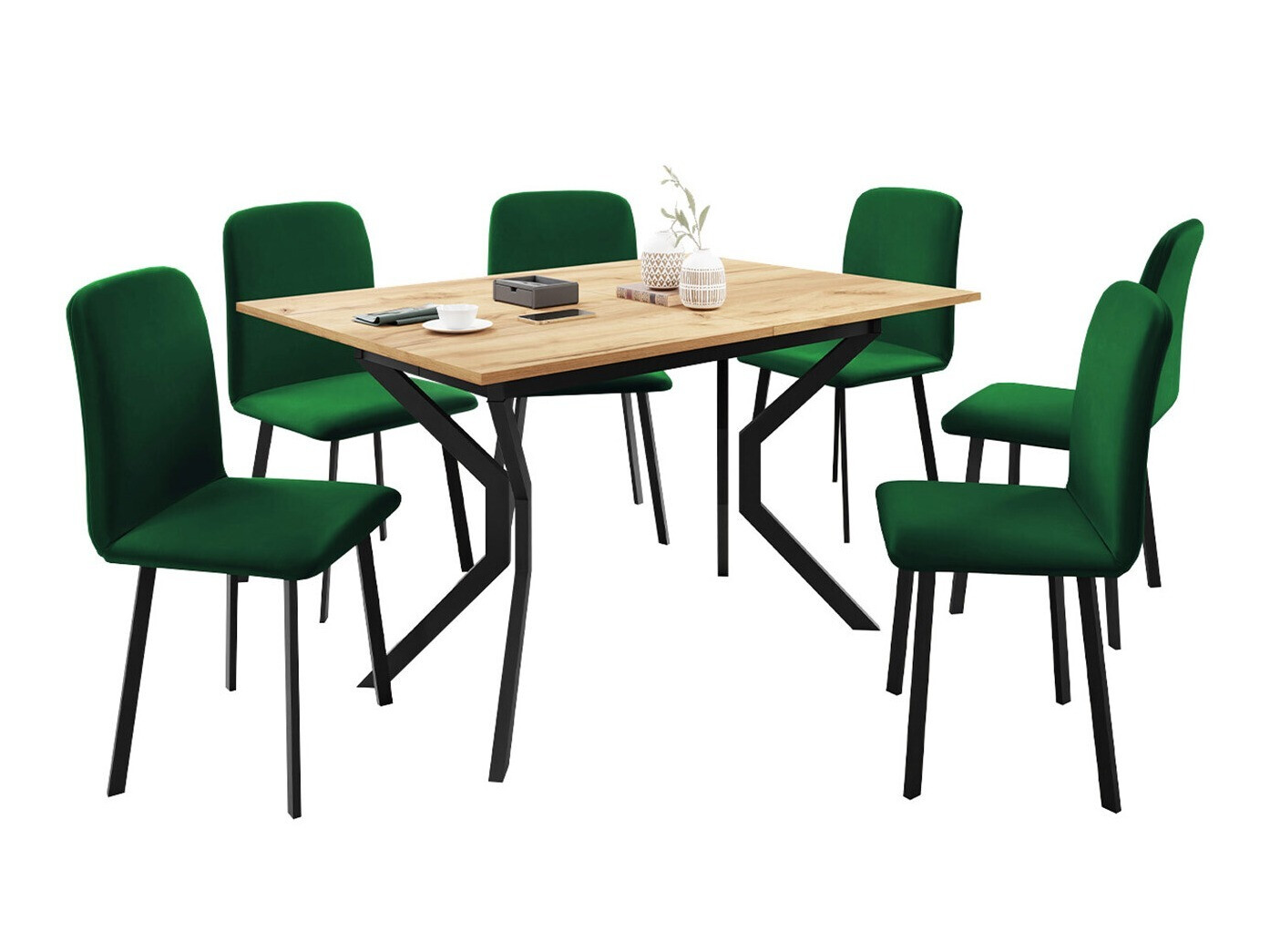 Conjunto para refeições Edmond 120 (Craft de carvalho dourado + Preto)