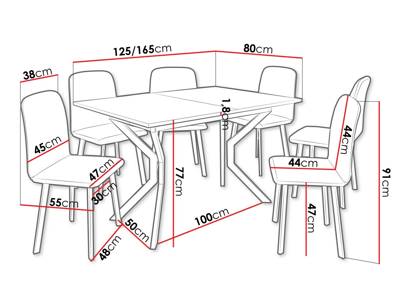 Conjunto para refeições Edmond 120 (Craft de carvalho dourado + Preto)