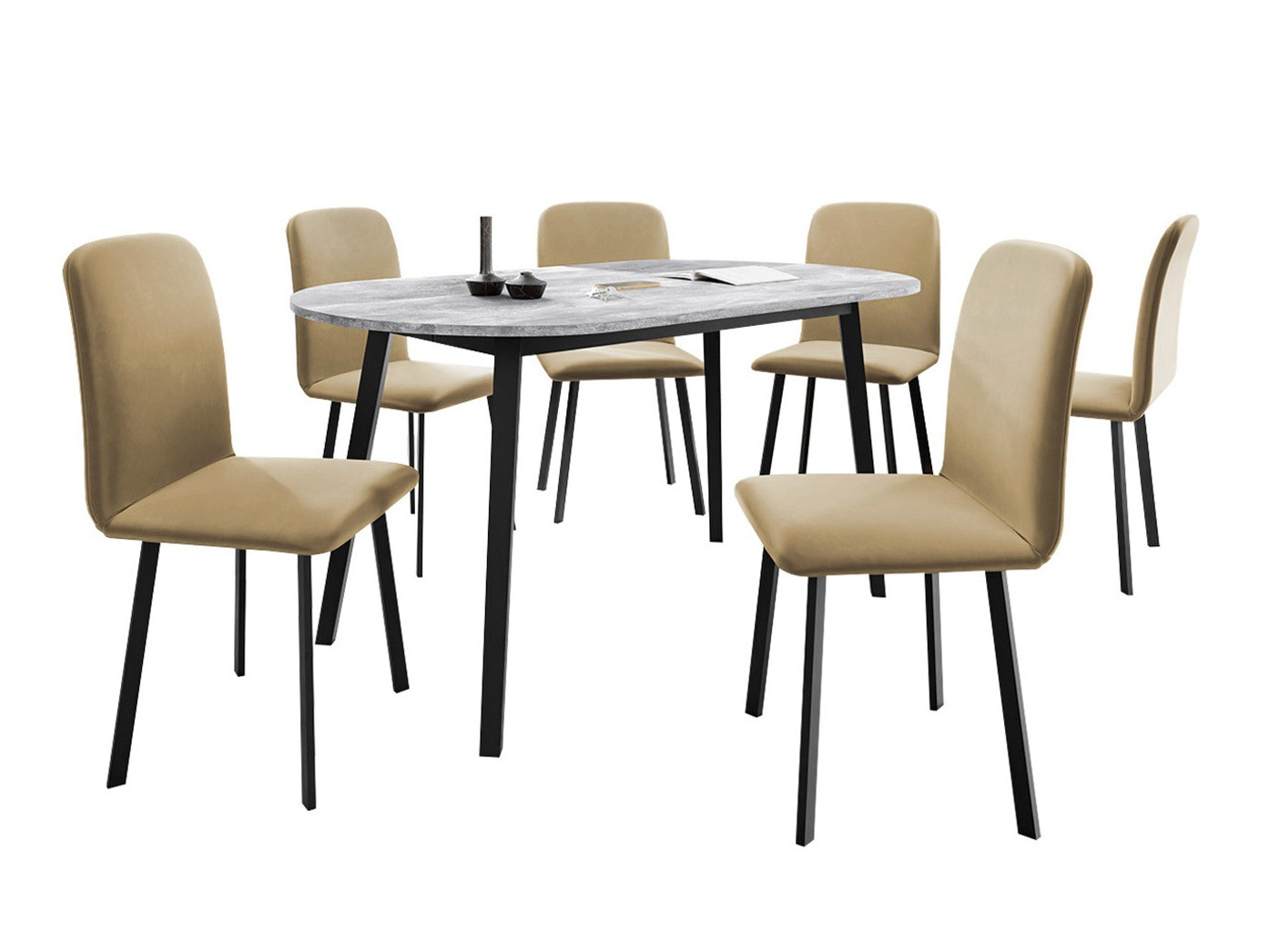 Conjunto para refeições Edmond 121 (Cinzento mármore + Preto)