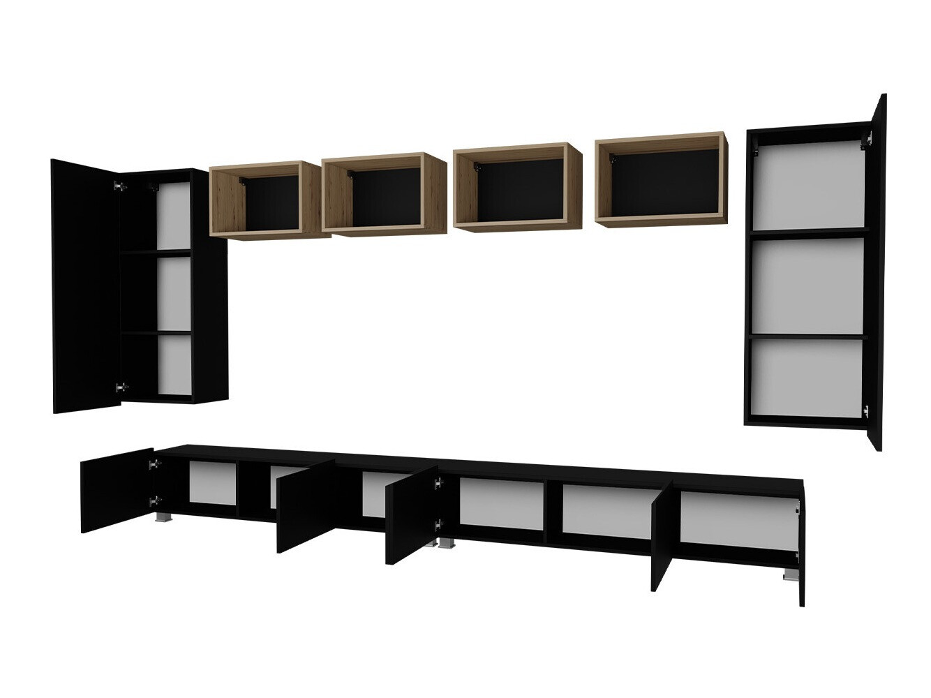 Conjunto para sala de estar Tivdalu 155 (Preto + Preto brilhante + Carvalho Artisan)