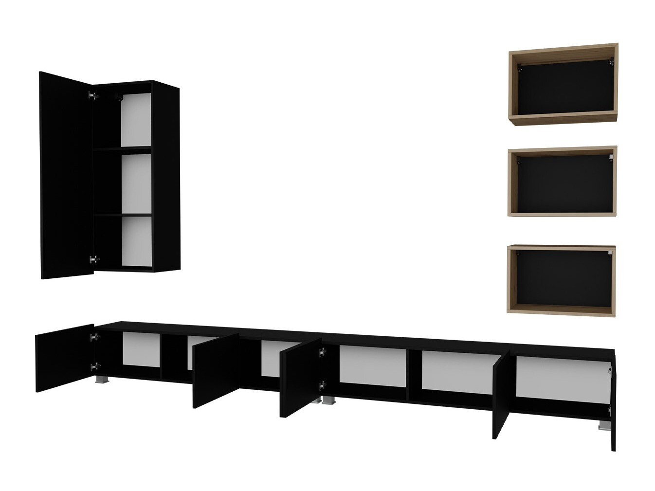 Conjunto para sala de estar Tivdalu 156 (Preto + Preto brilhante + Carvalho Artisan)